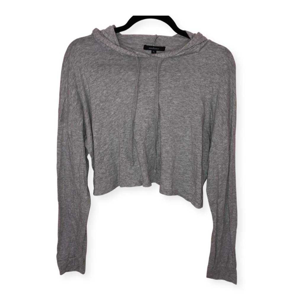 Pre-owned Long sleeve gray hoodie crop top